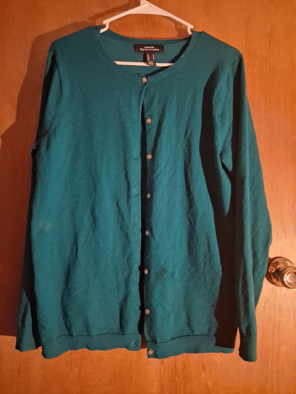 Lands' End Teal Green Crewneck Button Cardigan